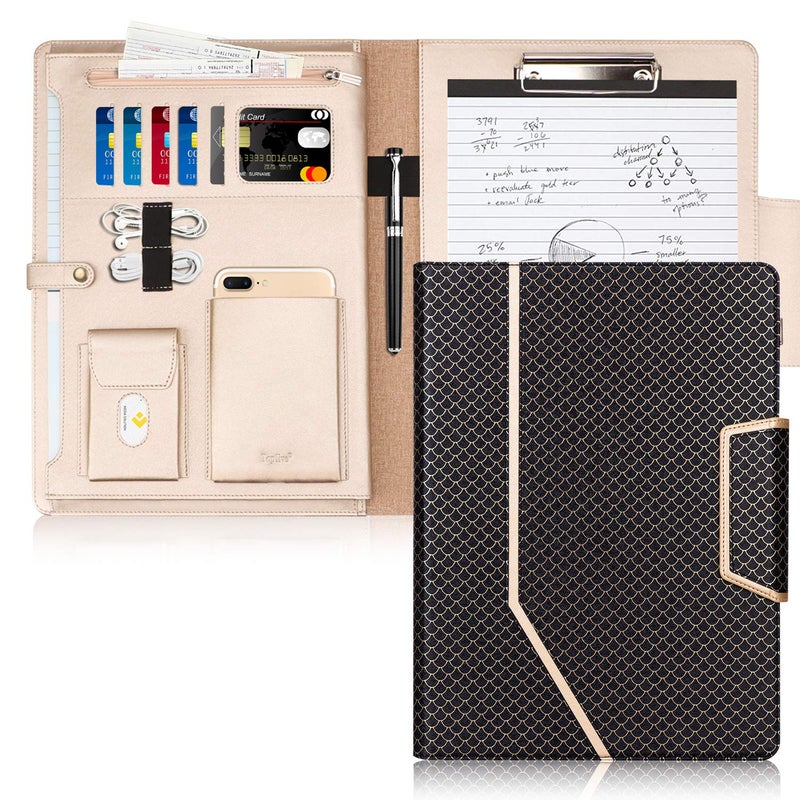 Toplive Business Padfolio, Executive Conference Folder with Document Sleeve, Letter/A4 Size Clipboard, Business Card Holders, Men's & Women's Mermaid Black - Image 1
